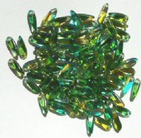 100 3x11mm Aqua, Green, & Topaz Dagger Beads